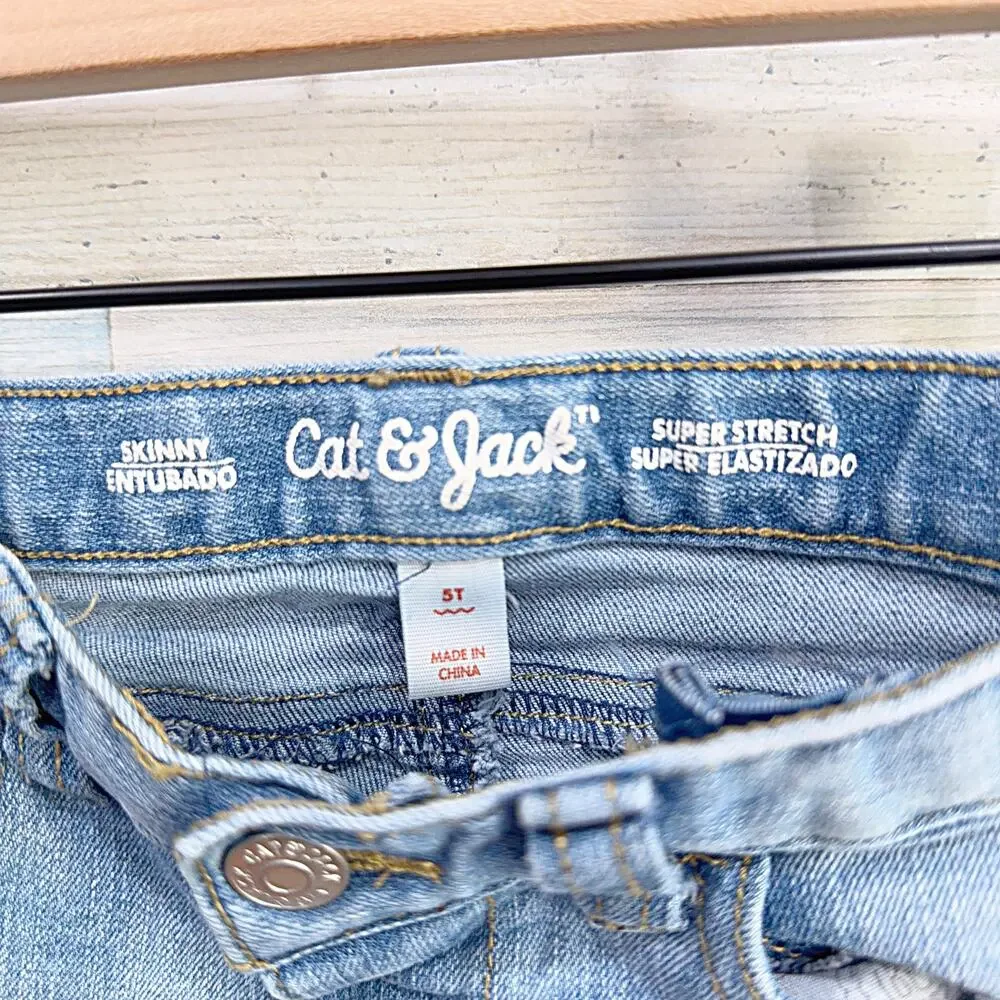 Cat & Jack Stretch Denim Sequin Distressed Skinny Jeans Blue Toddler Girls 5T